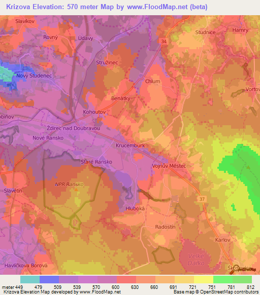 Krizova,Czech Republic Elevation Map