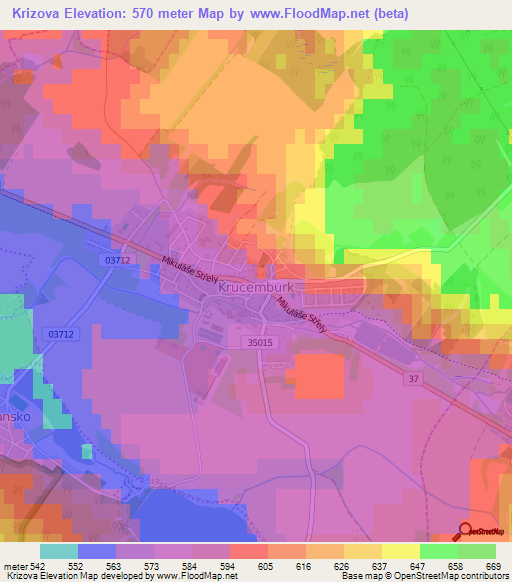 Krizova,Czech Republic Elevation Map