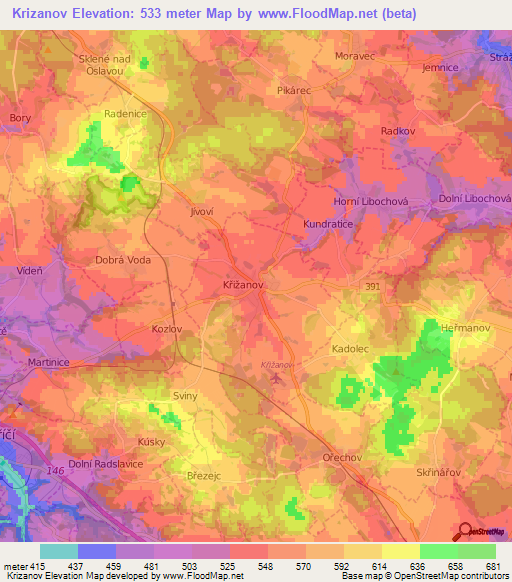 Krizanov,Czech Republic Elevation Map