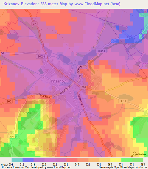 Krizanov,Czech Republic Elevation Map