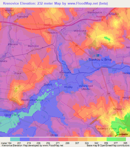 Krenovice,Czech Republic Elevation Map
