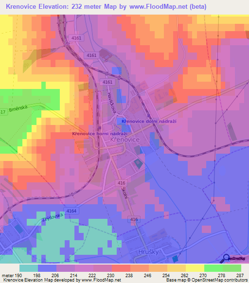 Krenovice,Czech Republic Elevation Map