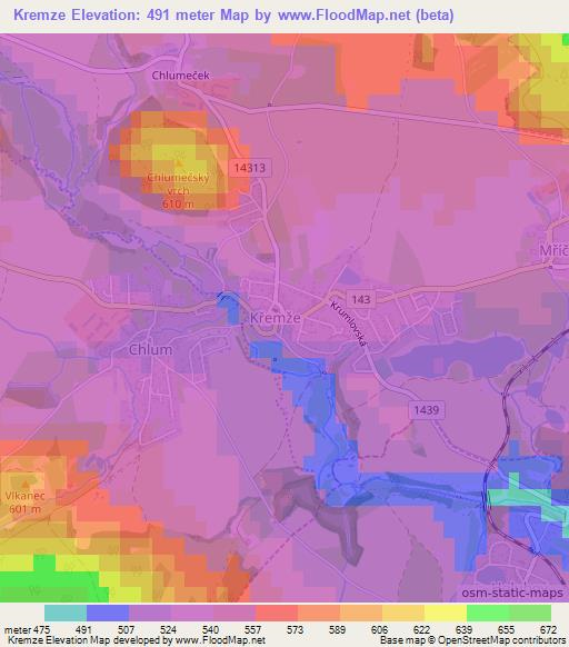 Kremze,Czech Republic Elevation Map