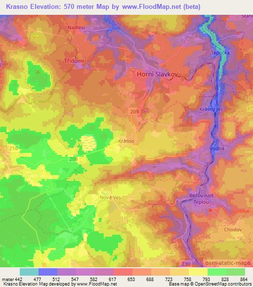 Krasno,Czech Republic Elevation Map