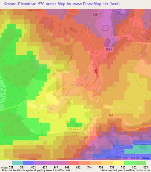 Krasno,Czech Republic Elevation Map