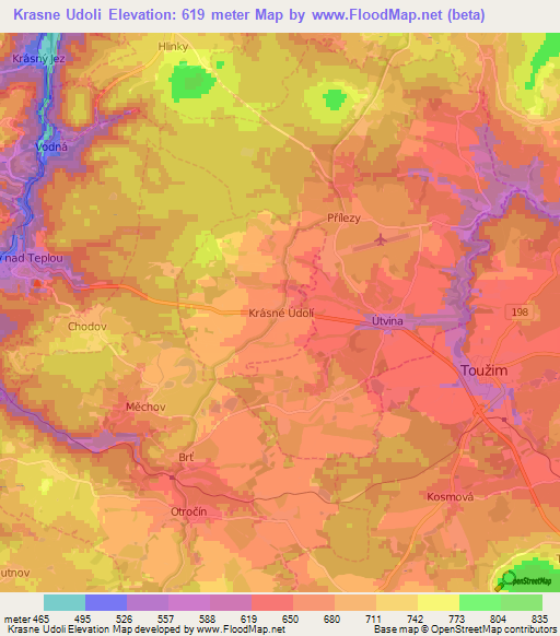 Krasne Udoli,Czech Republic Elevation Map