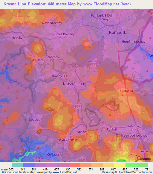 Krasna Lipa,Czech Republic Elevation Map