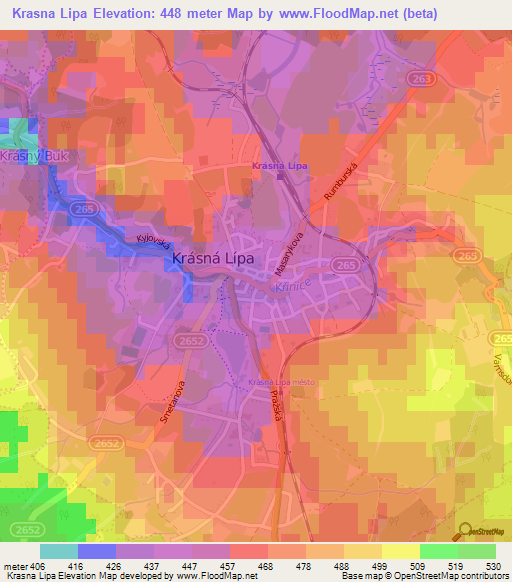 Krasna Lipa,Czech Republic Elevation Map
