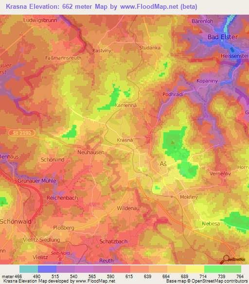 Krasna,Czech Republic Elevation Map