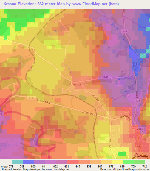 Krasna,Czech Republic Elevation Map