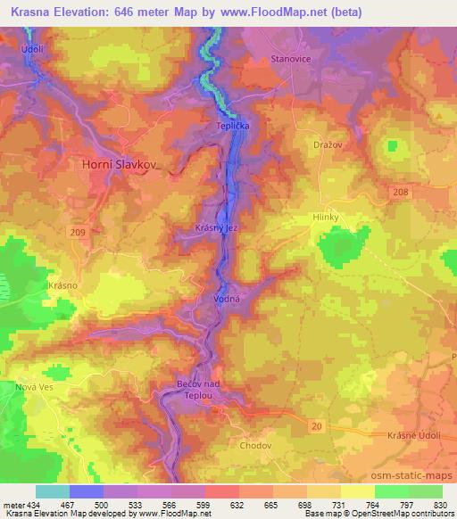 Krasna,Czech Republic Elevation Map