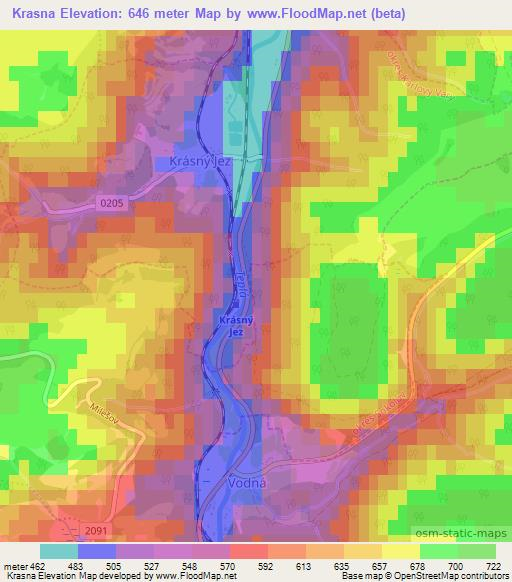 Krasna,Czech Republic Elevation Map