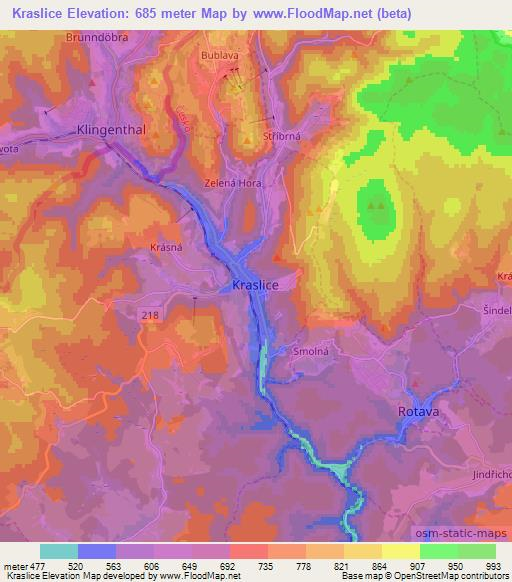 Kraslice,Czech Republic Elevation Map