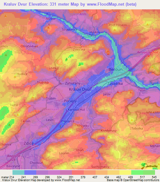 Kraluv Dvur,Czech Republic Elevation Map