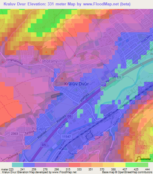 Kraluv Dvur,Czech Republic Elevation Map