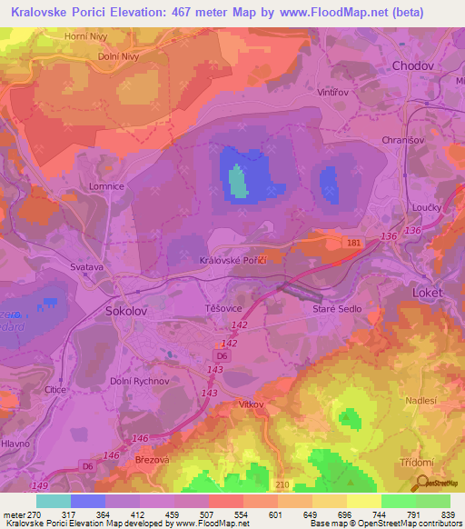 Kralovske Porici,Czech Republic Elevation Map