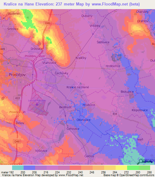 Kralice na Hane,Czech Republic Elevation Map