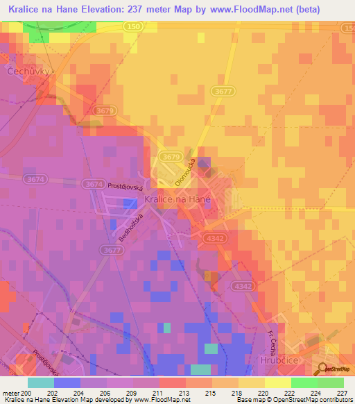 Kralice na Hane,Czech Republic Elevation Map
