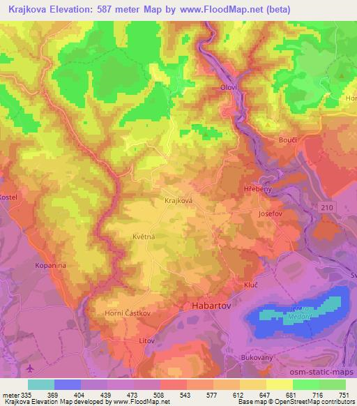 Krajkova,Czech Republic Elevation Map