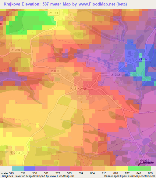 Krajkova,Czech Republic Elevation Map