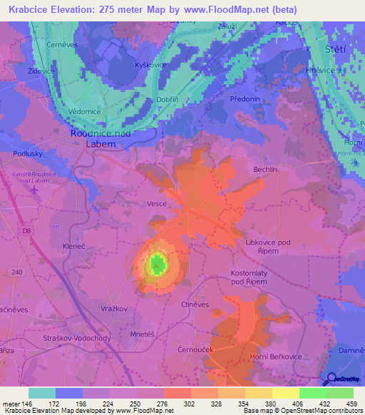 Krabcice,Czech Republic Elevation Map