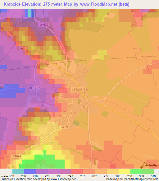 Krabcice,Czech Republic Elevation Map