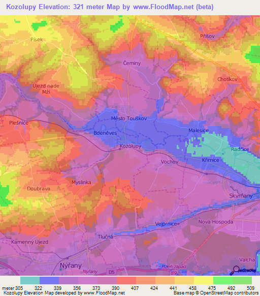 Kozolupy,Czech Republic Elevation Map