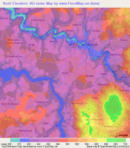 Kozli,Czech Republic Elevation Map
