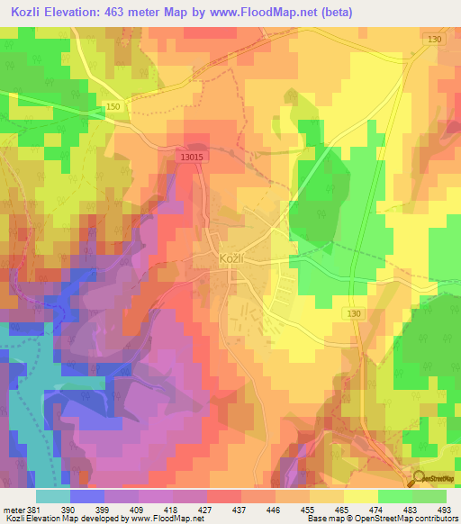 Kozli,Czech Republic Elevation Map