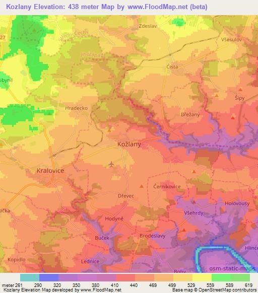 Kozlany,Czech Republic Elevation Map
