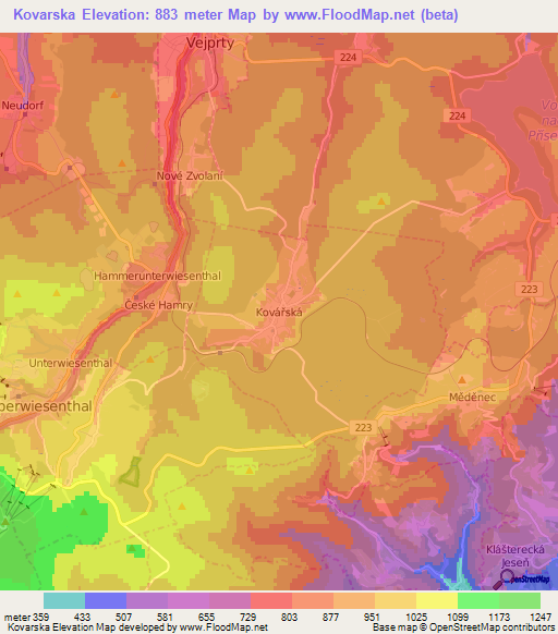 Kovarska,Czech Republic Elevation Map
