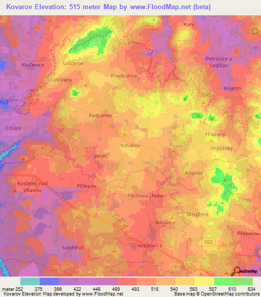 Kovarov,Czech Republic Elevation Map