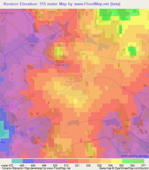 Kovarov,Czech Republic Elevation Map