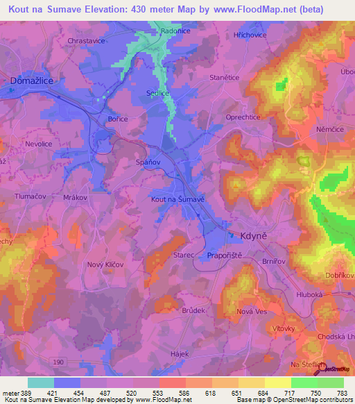 Kout na Sumave,Czech Republic Elevation Map