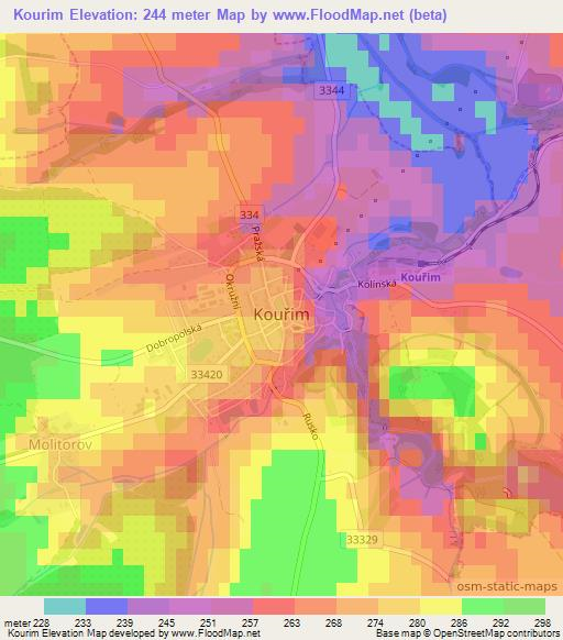 Kourim,Czech Republic Elevation Map