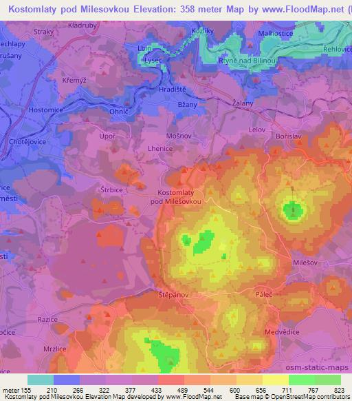 Kostomlaty pod Milesovkou,Czech Republic Elevation Map