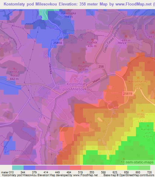 Kostomlaty pod Milesovkou,Czech Republic Elevation Map