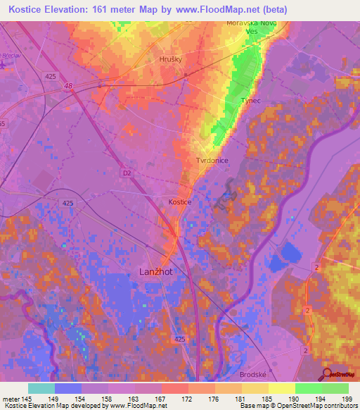 Kostice,Czech Republic Elevation Map