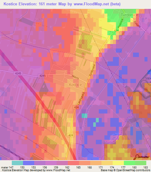 Kostice,Czech Republic Elevation Map