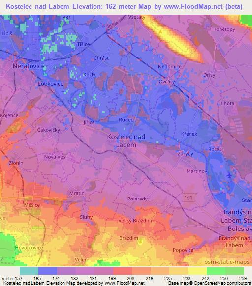 Kostelec nad Labem,Czech Republic Elevation Map
