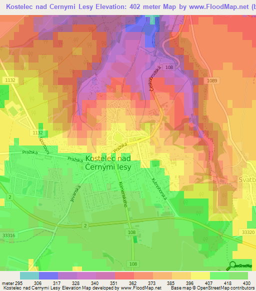 Kostelec nad Cernymi Lesy,Czech Republic Elevation Map