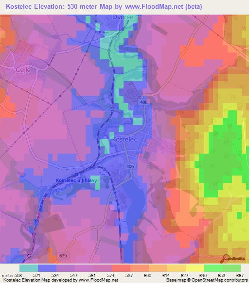 Kostelec,Czech Republic Elevation Map