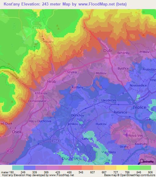 Kost'any,Czech Republic Elevation Map