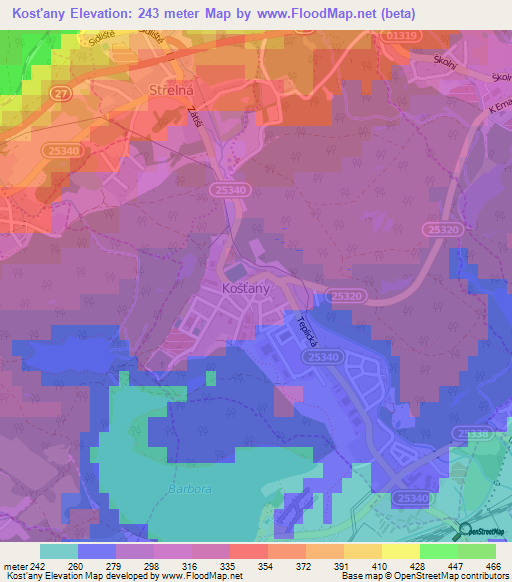 Kost'any,Czech Republic Elevation Map