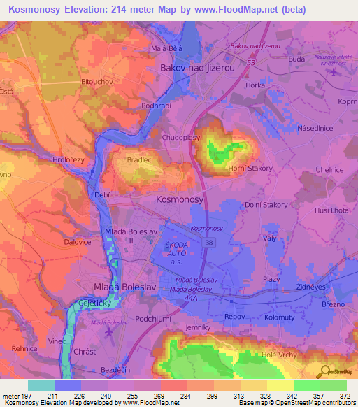 Kosmonosy,Czech Republic Elevation Map