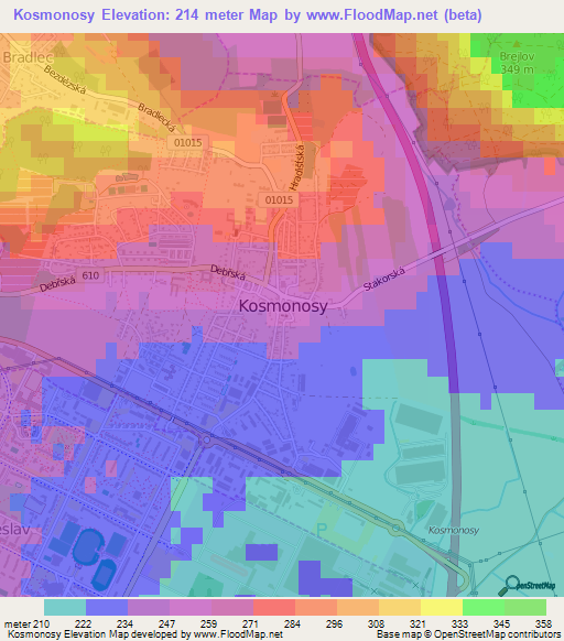 Kosmonosy,Czech Republic Elevation Map