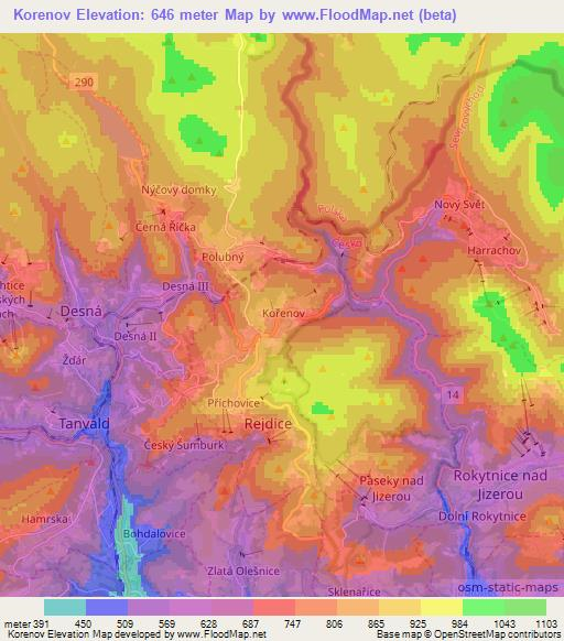 Korenov,Czech Republic Elevation Map