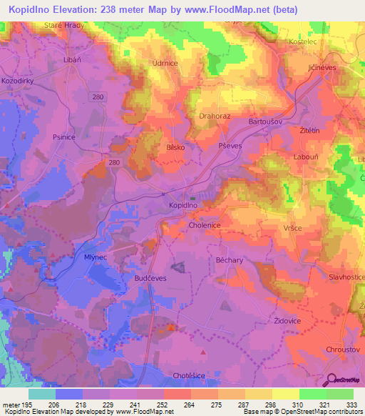 Kopidlno,Czech Republic Elevation Map