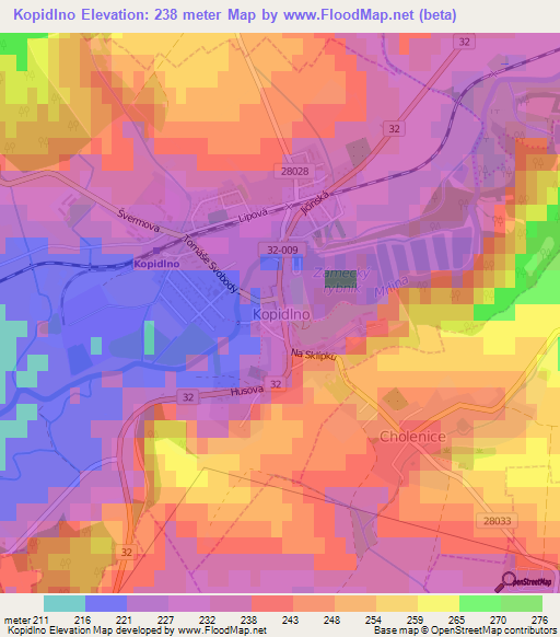 Kopidlno,Czech Republic Elevation Map