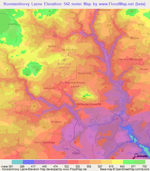 Konstantinovy Lazne,Czech Republic Elevation Map